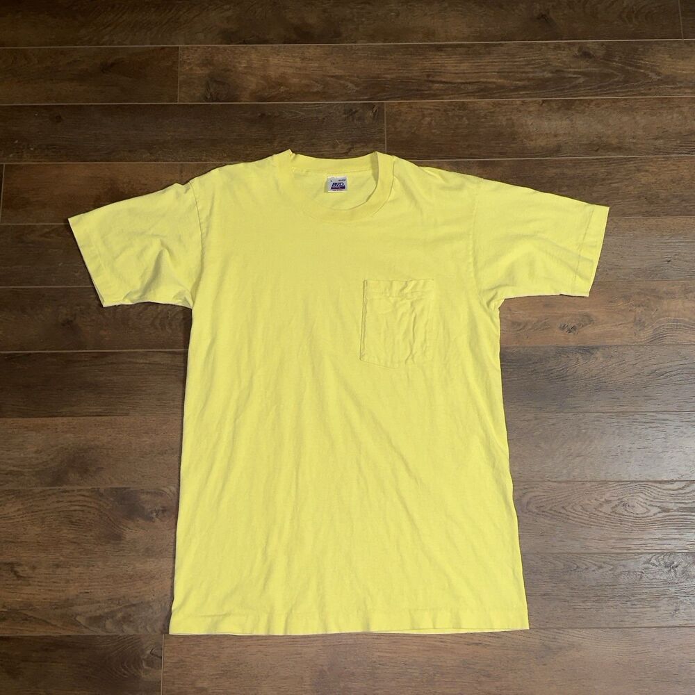 Vintage BVD Blank Pocket T-shirt Large Single Stitch Tee USA Yellow
